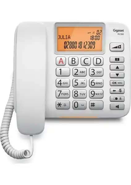 Gigaset DL580 Beyaz Masaüstü Kablolu Telefon: Yüksek Ses Kalitesi ve Dayanıklı Tasarım
