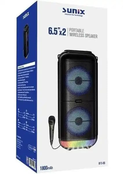 Mena Rise 1800 mAh Bluetooth Hoparlör BTS-95: LED Işıklı ve Mikrofonlu Taşınabilir Ses Cihazı