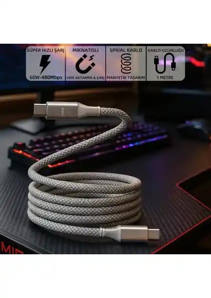 Mioji Mio SC1000 USB-C 60W Mıknatıslı Hızlı Şarj Kablosu ile Güç ve Veri Transferi
