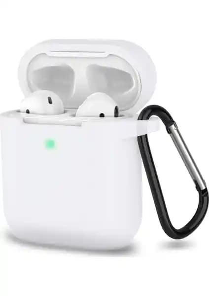 AirPods 1. ve 2. Nesil için Silikon Kılıf–Beyaz, Yumuşak Dokulu Koruma ve Taşıma Kolaylığı