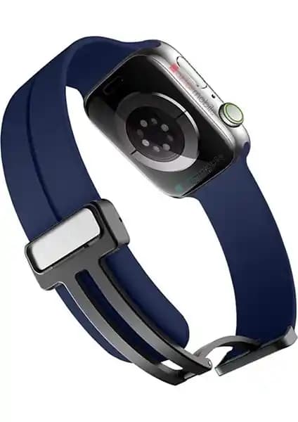 AktarMobile Silikon Kayış Apple Watch 7/8 45mm – Mıknatıslı D Tokalı, Suya Dayanıklı