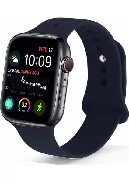 Case 4U Gece Mavisi Silikon Spor Kayışı Apple Watch 44mm, 42mm ve 45mm Uyumlu