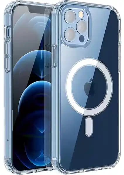 Case 4U Şeffaf iPhone 13 Pro Kılıfı MagSafe Uyumlu Sert PC Embos Kapak ile İnce Tasarım