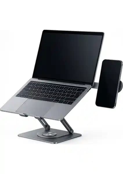 Fibaks Alüminyum Katlanır 40 KG Kapasiteli 360° Laptop iPad Tablet Standı ve MagSafe Tutucu