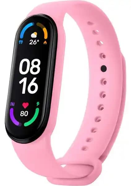 Hoffice Silikon Kordon Mi Band 5/6 Uyumlu Açık Pembe Dayanıklı ve Konforlu Aksesuar