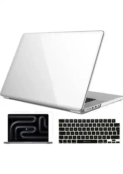 NovStrap MacBook Pro 14 inç M3 için parlak şeffaf kılıf ve klavye+ekran koruyucu seti
