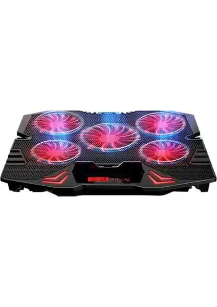Rampage Mistral S45: Kırmızı LED'li, 5 Fanlı, Yükseklik Ayarlı LCD Dizüstü Soğutucu