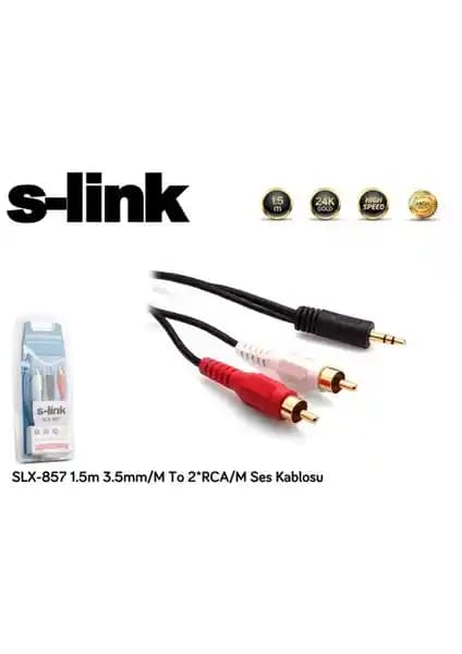 S-Link SL-857 1,5 m RCA Erkek ile 3,5 mm AUX Erkek Stereo Ses Kablosu Tak-Kullan