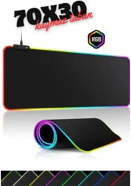 Sarftech RGB Fare Altlığı 70x30 cm Baskısız Siyah - Kaymaz Kumaş Yüzey ve Parlak Işık
