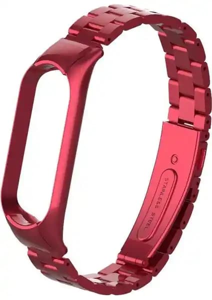 Xiaomi Mi Band 5 için klipsli metal kordon: 16 kademe ayarlı kırmızı, şık ve dayanıklı tasarım
