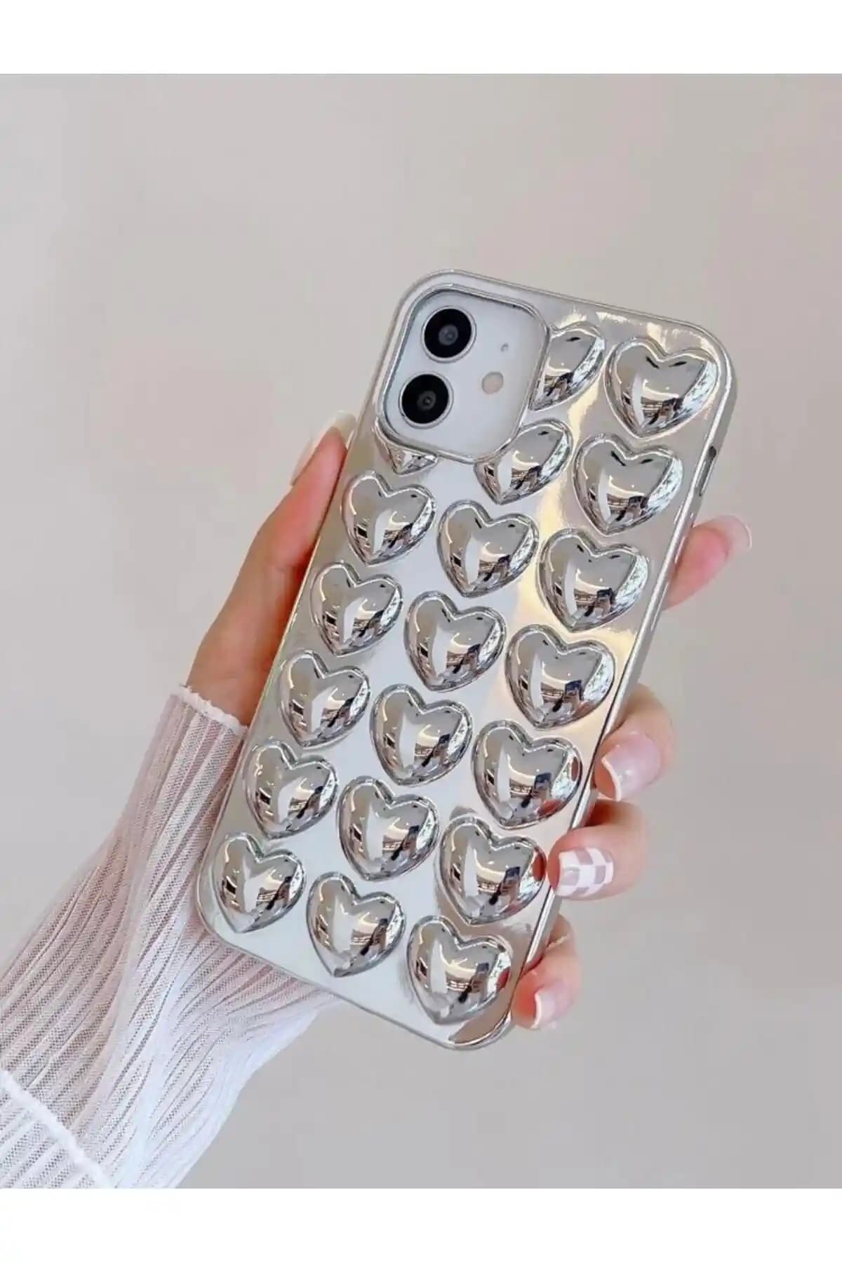 iPhone 11 için KVK PRİVACY Kılıf Karşılaştırması Gümüş Kalp ve Bordo Lüks Parlak Elektroliz