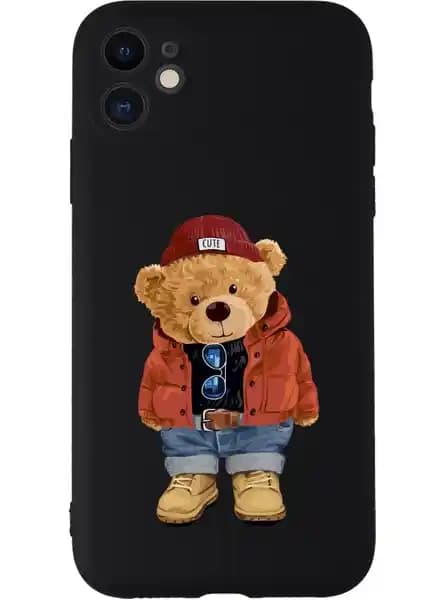 Apple iPhone 11 için Teddy Bear Desenli Kamera Korumalı Silikon Kılıfı