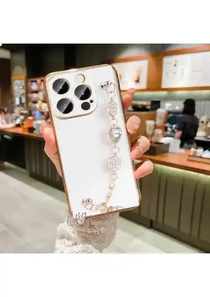 Apple iPhone 15 Pro Max için Gold Detaylı Kalp Desenli Şık ve Koruyucu Kılıf