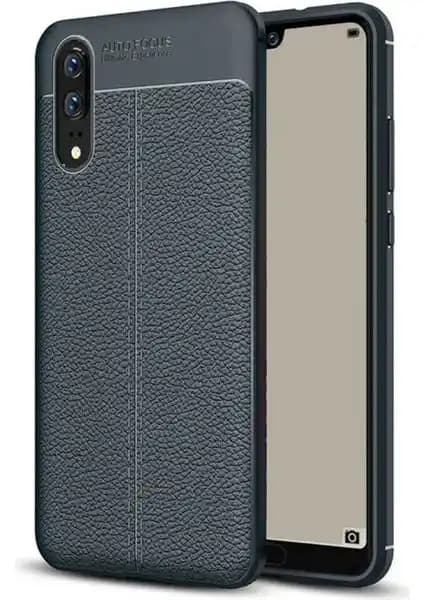 Huawei P20 için Darbeye Dayanıklı Deri Dikişli Armor Serisi Kamera Korumalı Kılıf