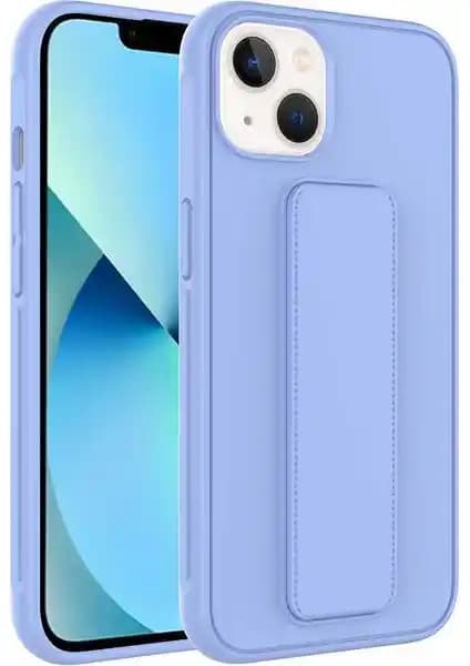iPhone 13 için dayanıklı ve şık standlı lila TPU silikon kılıfı