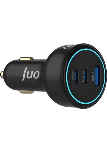 Juo 138W 3 Portlu Type-C ve USB-A Araç Şarj Aleti Güçlü Performans ve Güvenlik Sağlar