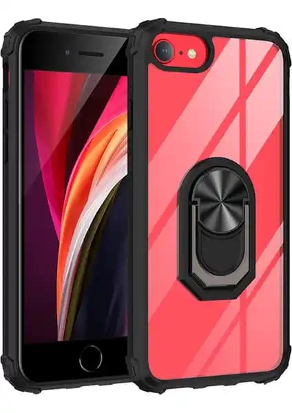 KNY Apple iPhone SE 2020 Silikon Kenarlı Renkli Yüzüklü Manyetik Kapaklı Kılıf