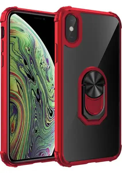 KNY Apple iPhone Xs Max Silikon Kenarlı Renkli Yüzüklü Manyetik Kapak Kılıfı