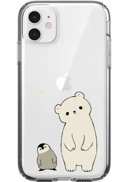 Moodcase Apple iPhone 11 Penguen ve Ayıcık Desenli Şeffaf Silikon Kılıfı