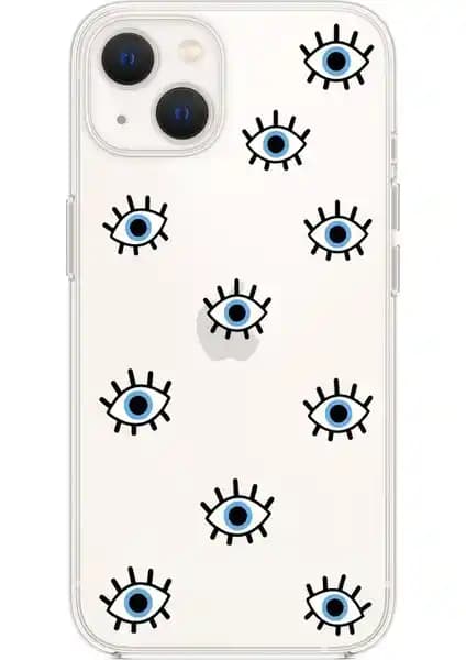 Moodcase iPhone 13 Nazar Gözler Desenli Şeffaf Silikon Kılıfı Güvenli ve Estetik Koruma