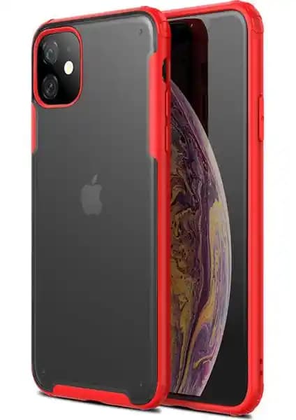 Case 4U Apple iPhone 11 Kılıfı: Kırmızı Silikon Kenarlı Sert Arka Koruma