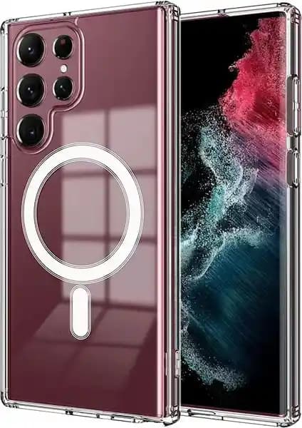 Case 4U Galaxy S23 Ultra Uyumlu Şeffaf Magsafe Kablosuz Şarj Destekli Darbe Emici Kılıf