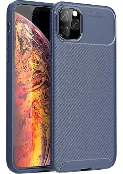 Case 4U iPhone 11 Pro Karbon Desenli Lacivert Rugged Armor Silikon Kılıf