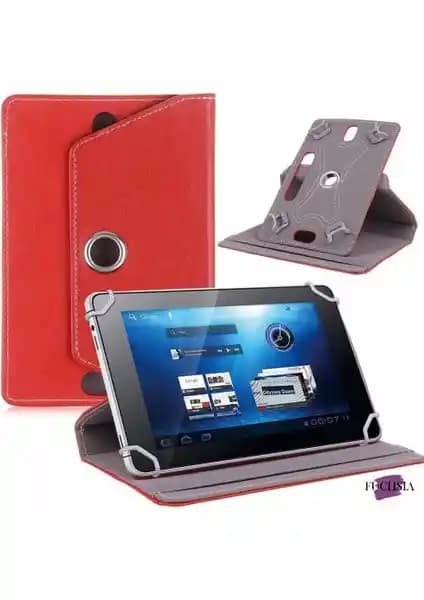 Fuchsia Tcl Tab 10 Fhd 4G 10.1 İnç Universal Tablet Kılıfı Kırmızı 360° Döner Standlı