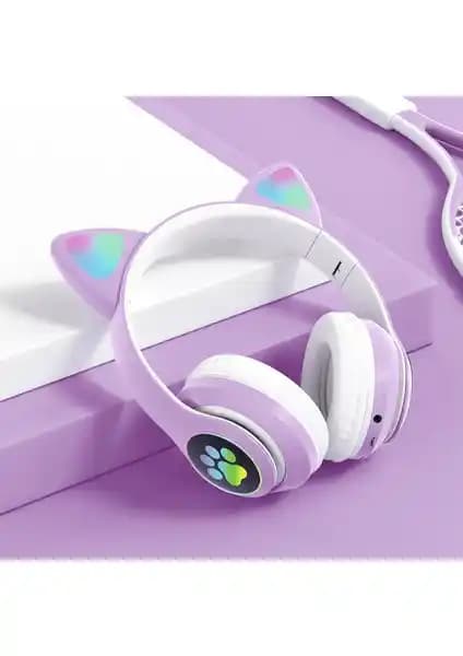 Kalavika LED Işıklı Kedi Kulak Bluetooth 5.0 Kablosuz Kulaklık Gençlere Özel Şıklık