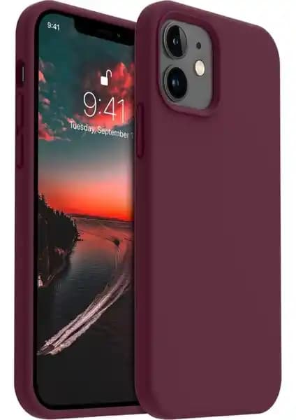 KVK Privacy Kadife Soft Silikon iPhone 12/12 Pro Kılıf Bordo Kamera Korumalı