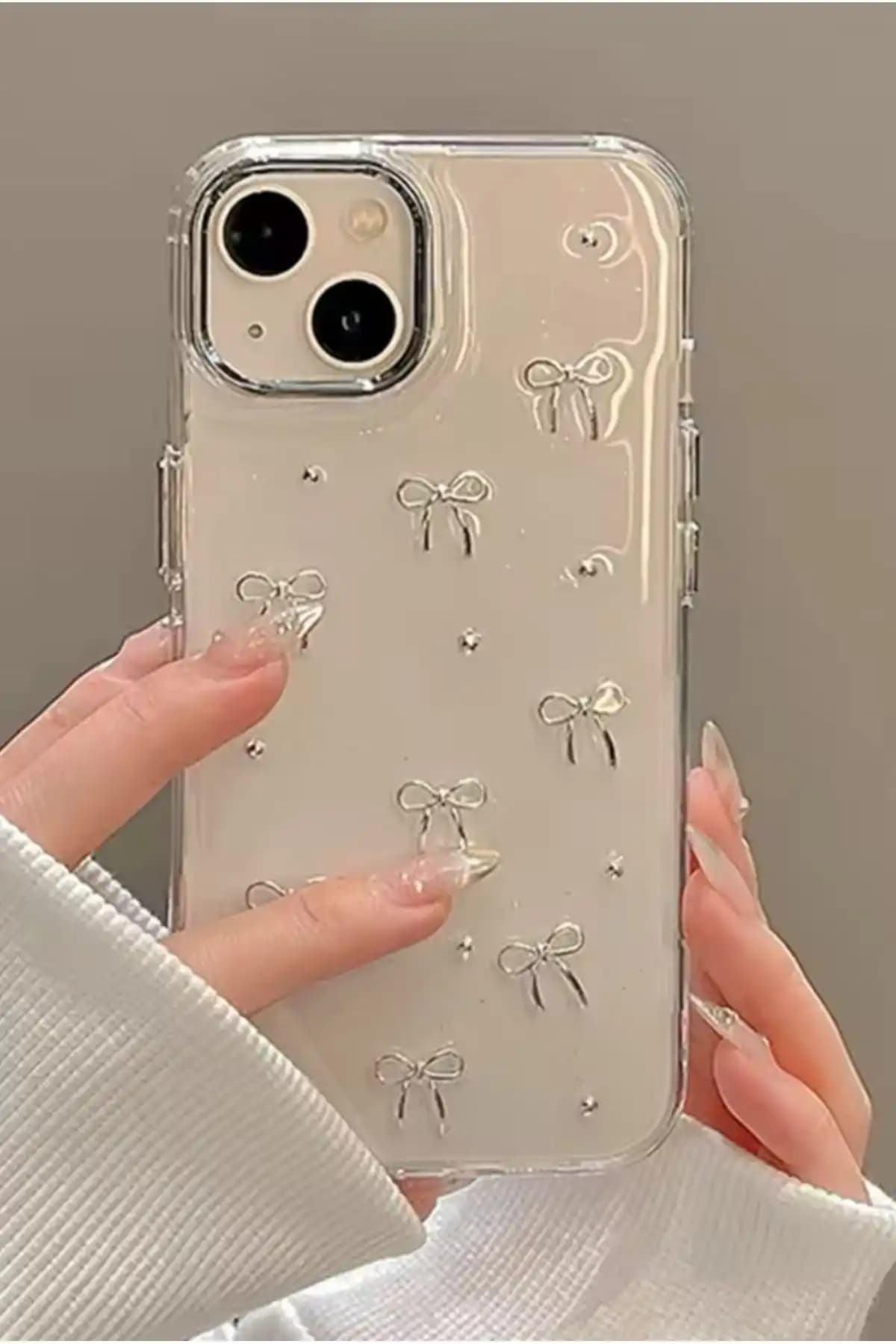 Apple iPhone 13 14 ve 15 Uyumlu Şeffaf Mini Fiyonk Epoksili Telefon Kılıfı