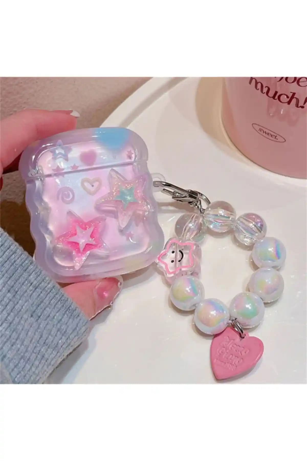 KVK PRİVACY Pembe Yıldız Dalgalı Silikon Kulaklık Kılıfı Airpods 2. Nesil uyumlu