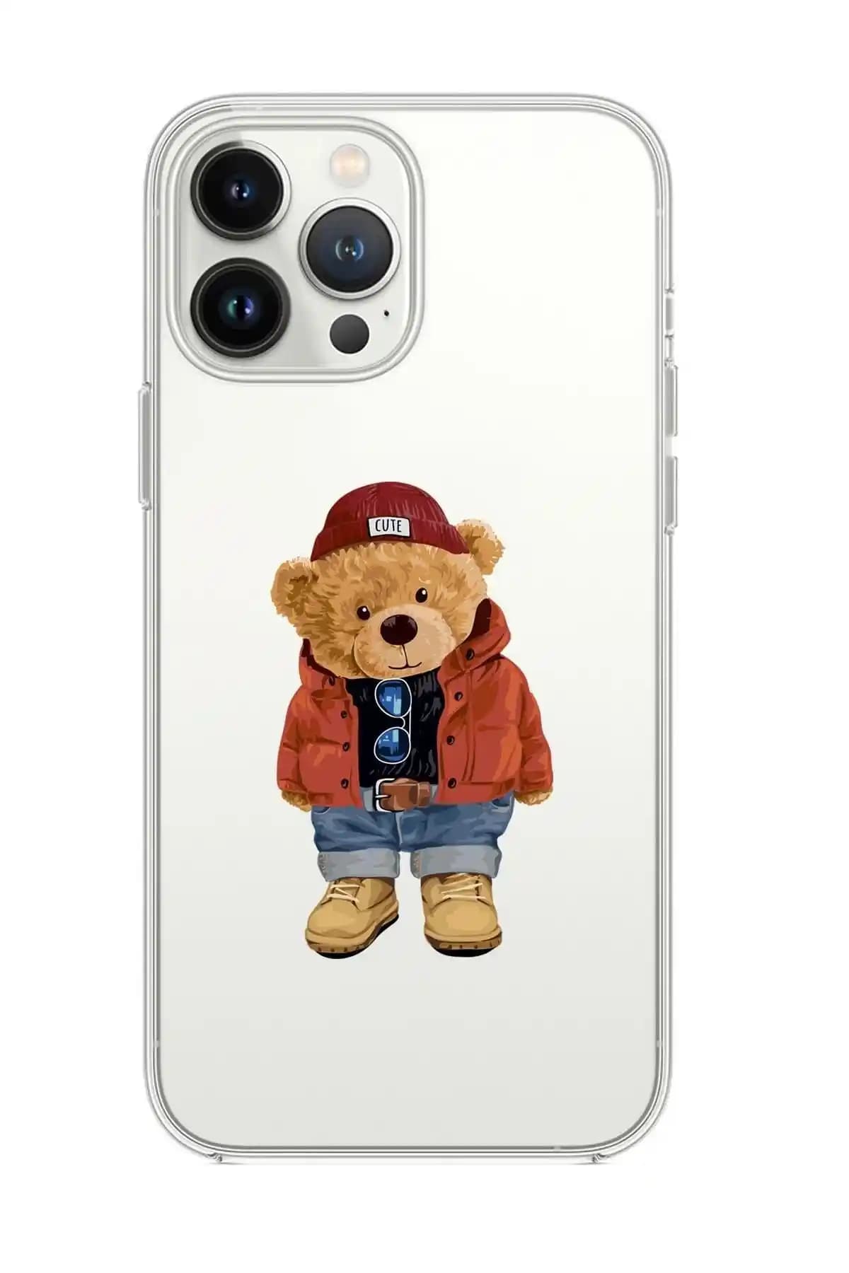 Mooodcase Teddy Bear Desenli Şeffaf Silikon Kılıf iPhone 14 Pro Max için Güçlü Koruma ve Şık Tasarım