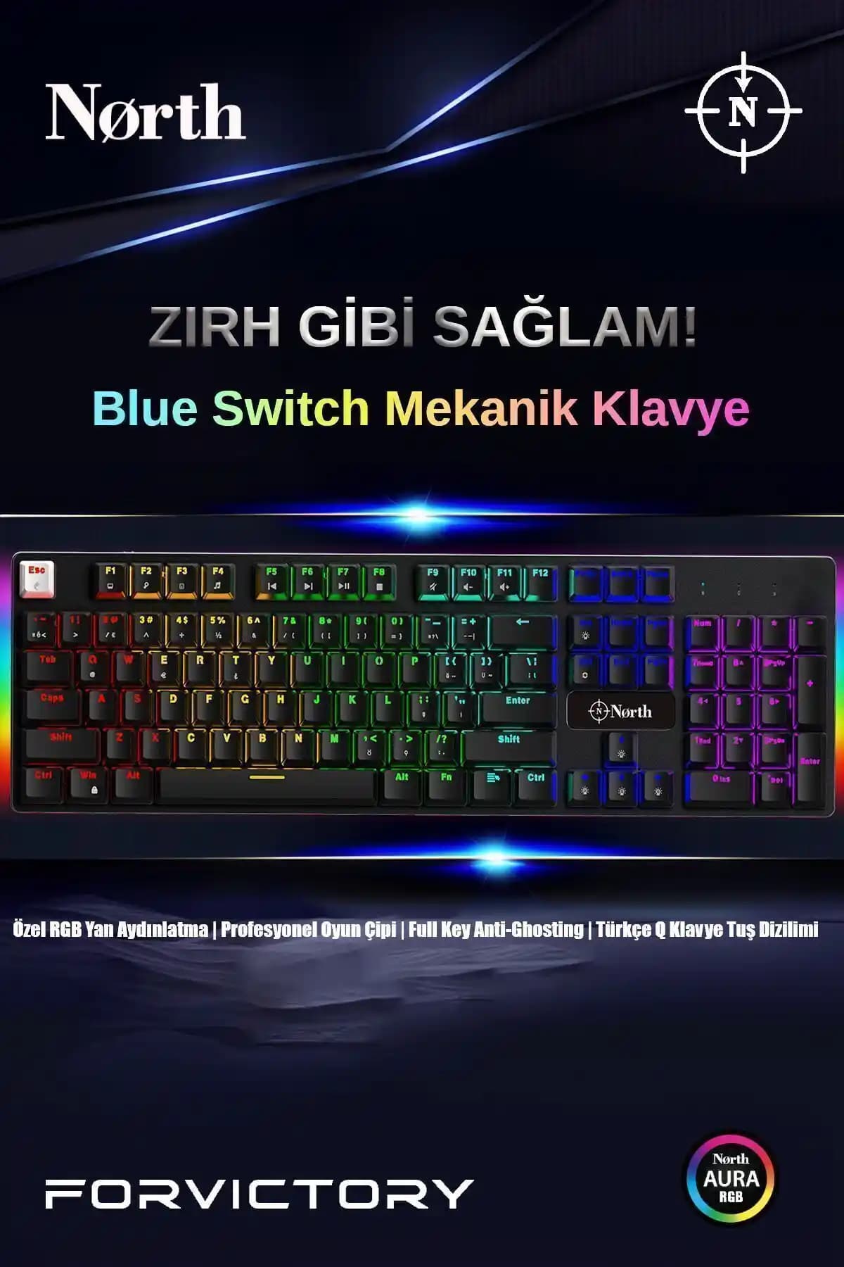 North Shield Blue Switch Mekanik Gaming Klavye: Dayanıklı ve Estetik Tasarım