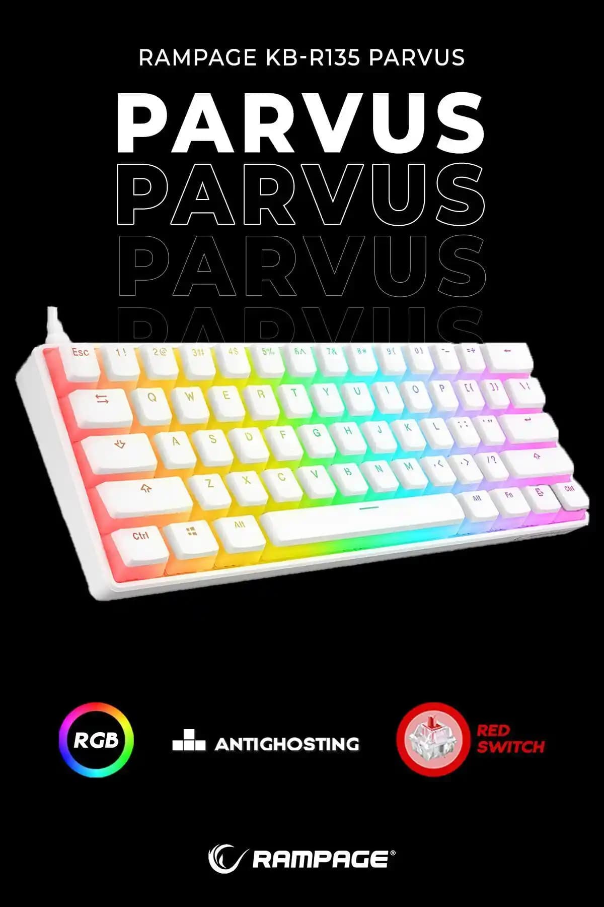 Rampage KB-R135 Parvus Beyaz RGB Klavye ile 2025'te Oyun Deneyiminizi Zirveye Ta
