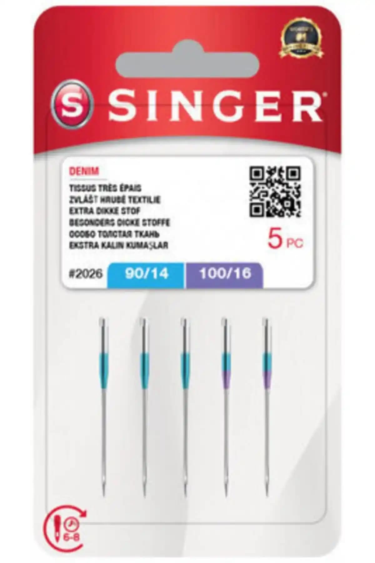 SINGER Kot Kumaşlar İçin Karışık 5'li Dikiş Makinesi İğnesi Seti 90/14 ve 100/16 Numara