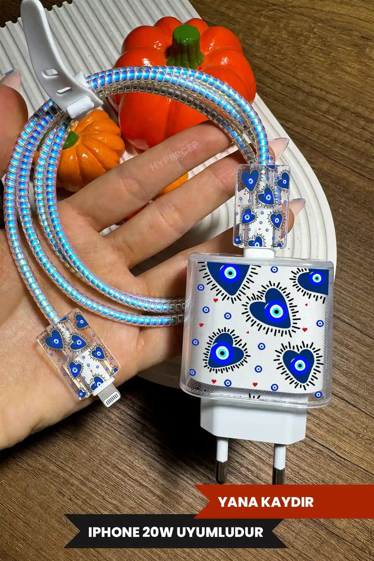 WANNA PROTECT Şeffaf Kablo Koruyucu Seti iPhone 18W ve 20W Adaptörlerle Uyumlu