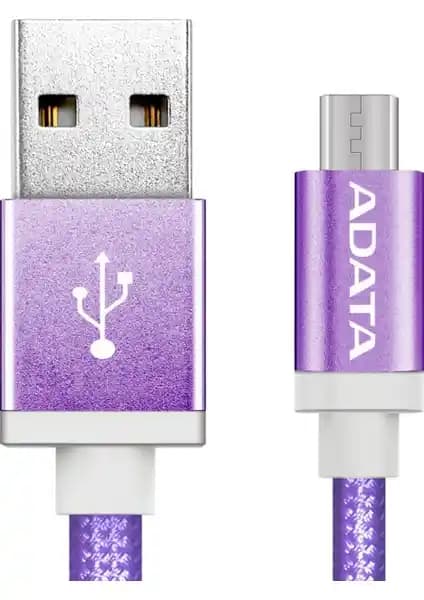Adata Micro USB 1MT Mor Alüminyum Şarj ve Veri Aktarım Kablosu - Dayanıklı ve Şık Tasarım
