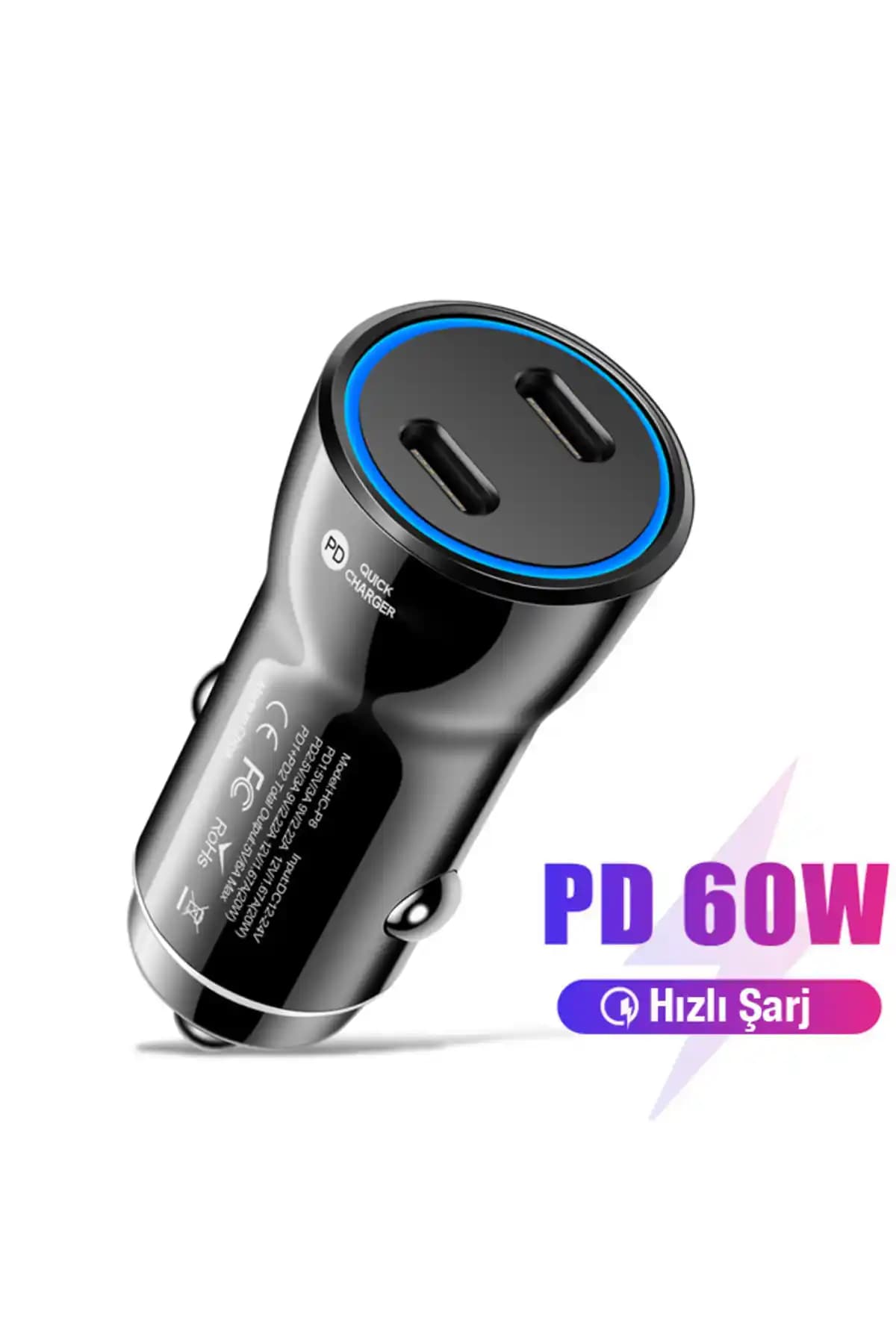 Ally 60W 2 Type-C Çıkışlı Araç İçi Hızlı Şarj Başlığı Modern ve Dayanıklı Tasarım