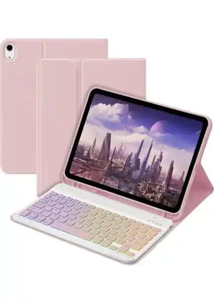 Apple iPad 11. Nesil (A16) için RGB LED Işıklı Türkçe Klavye ve Kalemlikli Kılıf
