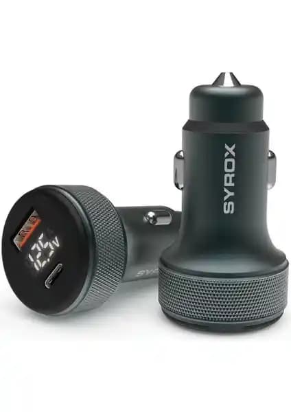 Başkenttekno Syrox SC30B LED Ekranlı Metal Araç Şarj Cihazı 30W Hızlı ve Güvenilir Şarj