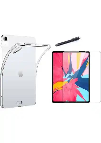 Fibaks Apple iPad 9. Nesil 10.2 Uyumlu Şeffaf Silikon Kılıf ve Ekran Koruyucu Seti