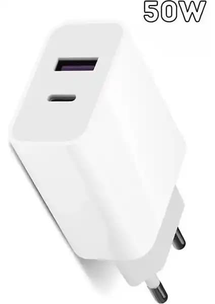 Hiqonic Type-C ve USB Girişli 50W Hızlı Şarj Adaptörü Günlük Kullanım İçin