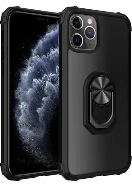 KNY Apple iPhone 11 Pro Max Silikon Kenarlı Renkli Yüzüklü Manyetik Kapak Kılıfı