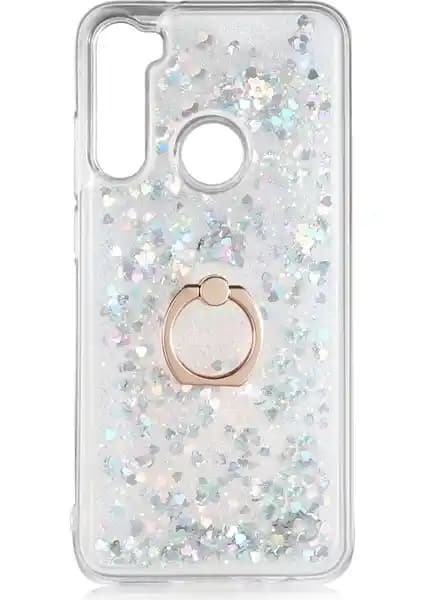 KNY Xiaomi Redmi Note 8 Kılıfı Sıvılı Kalplı Yüzüklü Manyetik Kapak ile Şıklık ve Koruma