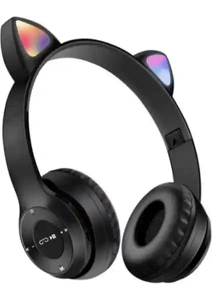MerciTech Kız Çocuklar İçin Sevimli Kedi Kulaklı Işıklı Bluetooth Kulaklık