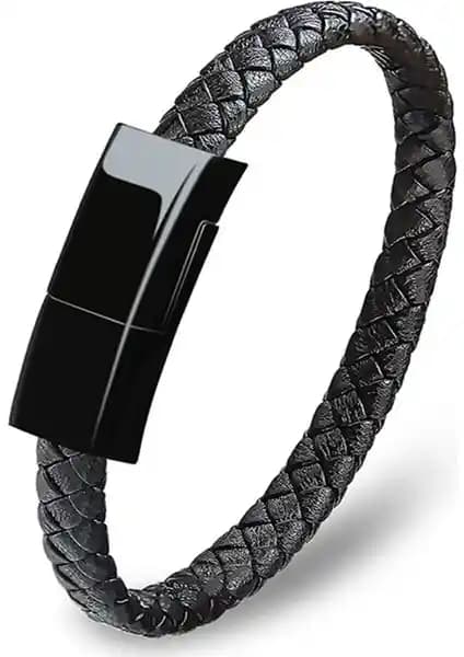 Modern ve Şık Deri Bileklik Tasarımlı Çok Fonksiyonlu Lightning Şarj ve Data Kablosu