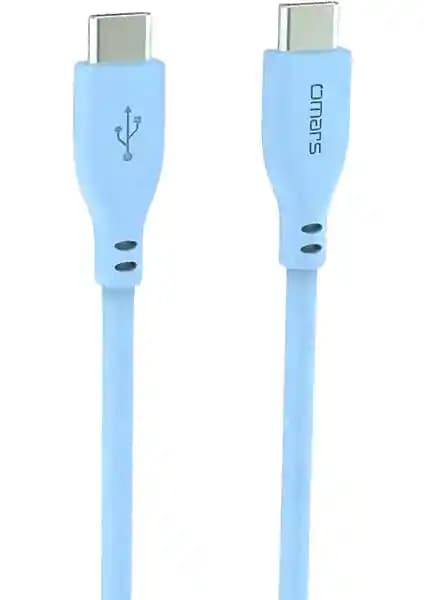 Omars Type-C Silikon PD Hızlı Şarj Kablosu Mavi - Güçlü ve Dayanıklı Tasarım