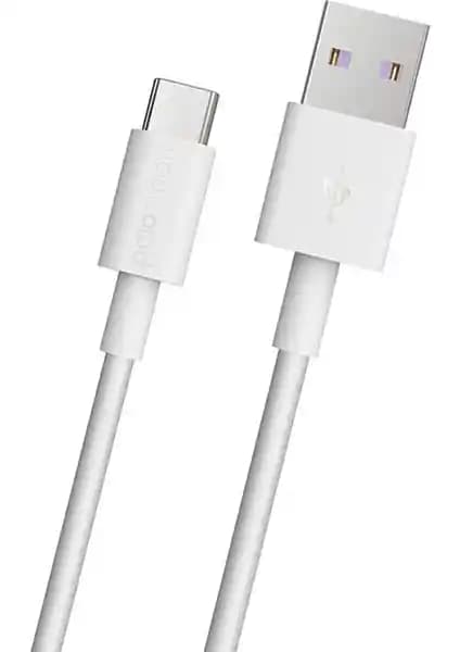 Polosmart 5A 100W Süper Hızlı USB-A to Type-C Veri ve Şarj Kablosu Beyaz PSM30
