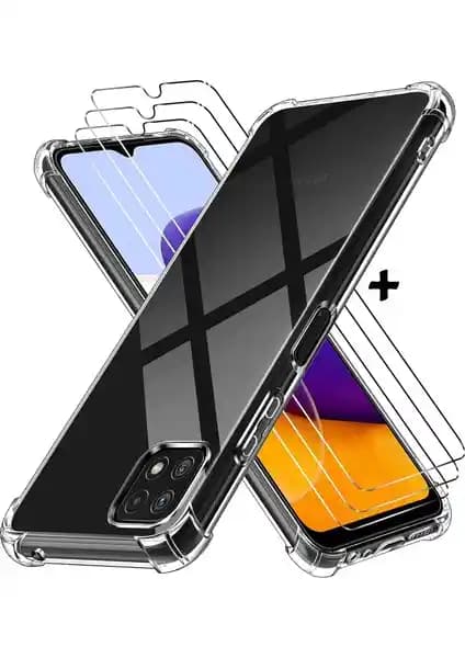 Samsung Galaxy A22, M22 ve M32 için Şeffaf Koruma Seti ve Ekran Koruyucu Cam